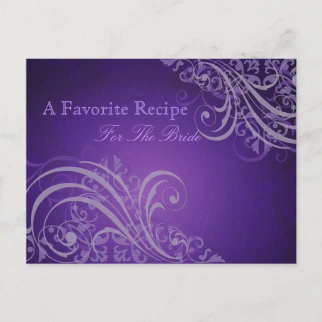 Exquisite Baroque Purple Bridal Shower Recipe Card (Front)