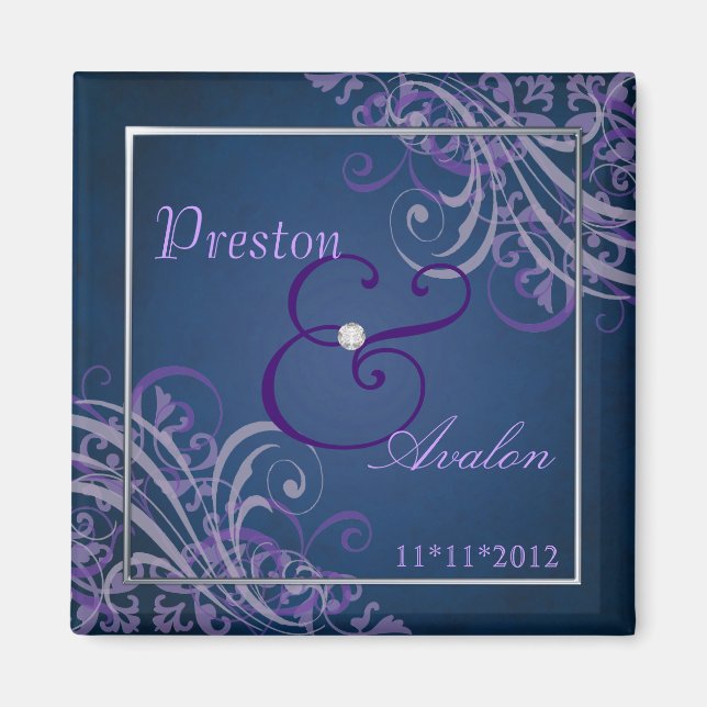 Exquisite Baroque Purple Save The Date Blue Magnet (Front)