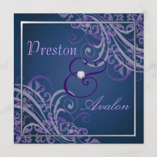 Exquisite Baroque Purple Scroll Blue Invitation