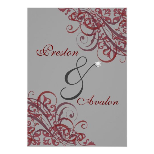Exquisite Baroque Red Scroll 5x7 Invitation