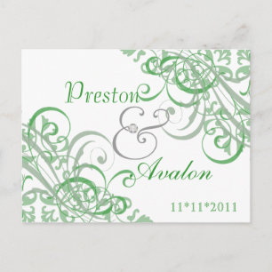 Exquisite Baroque  Save The Date Green Postcard