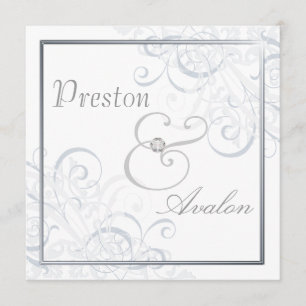 Exquisite Baroque Silver Scroll White Invitation