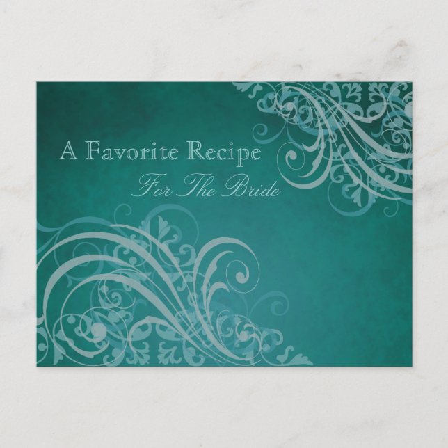Exquisite Baroque Teal Bridal Shower Recipe Card (Front)