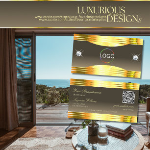 Exquisite Beige Brown Gold Borders Logo QR Code Business Card