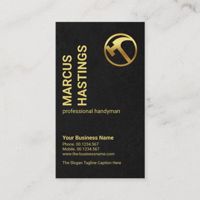 Exquisite Black Grunge Gold Hammer Handyman Business Card (Front)