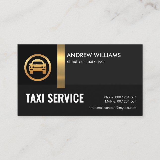 Exquisite Black Shades Gold Stripe Taxi Driver Business Card (Front)
