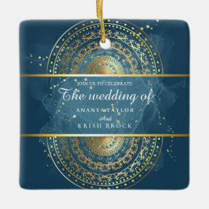 Exquisite blue and black Wedding  Ceramic Ornament