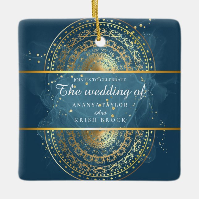 Exquisite blue and black Wedding  Ceramic Ornament (Front)