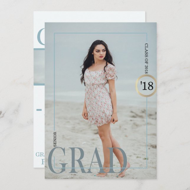Exquisite Blue Grey Graduation Invitation (Front/Back)