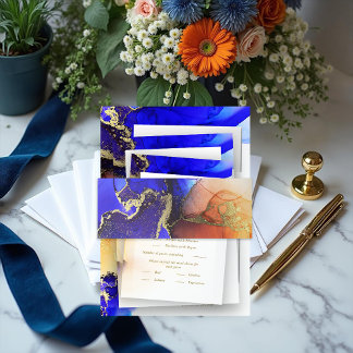 Exquisite Blue Orange Alcohol Ink Invitation Belly Band