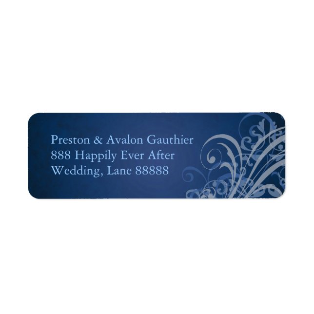 Exquisite Blue Scroll Blue Address Label (Front)