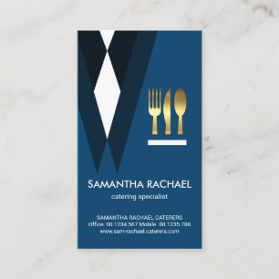 Exquisite Blue Suit Waiter Gold Cutlery Business Card
