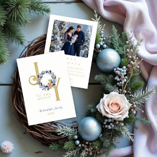 Exquisite Blue Tones & Faux Gold Christmas Wreath Holiday Card