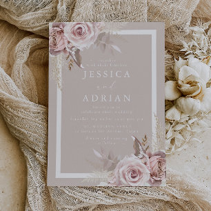 Exquisite Blush & Rose Floral Beige Wedding Invitation