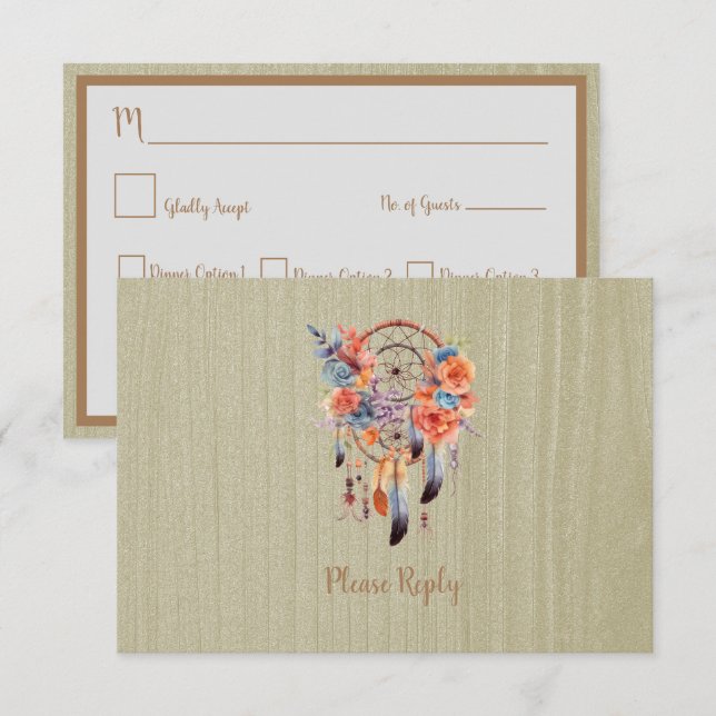 Exquisite Boho Dream Catcher Wedding RSVP Enclosure Card (Front/Back)