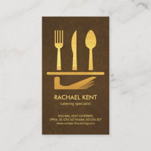 Exquisite Brown Gold Serving Dish Cutlery Set Business Card