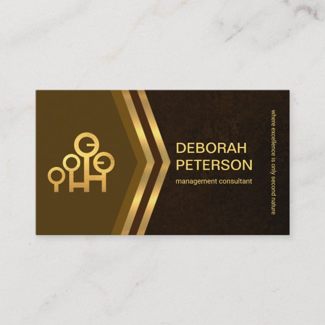 Exquisite Brown Grunge Gold Arrow Consultant Business Card (Front)