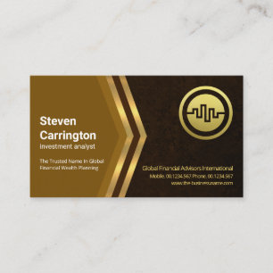 Exquisite Brown Grunge Gold Arrow Financial Business Card