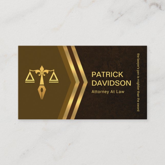 Exquisite Brown Grunge Gold Arrow Legal Consultant Business Card (Front)