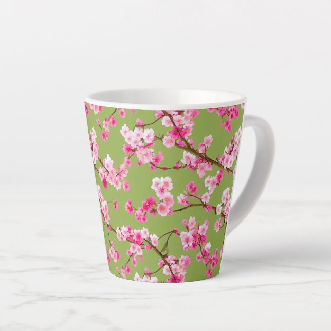  Exquisite Cherry Blossoms Florals on Chartreuse   Latte Mug (Right Angle)