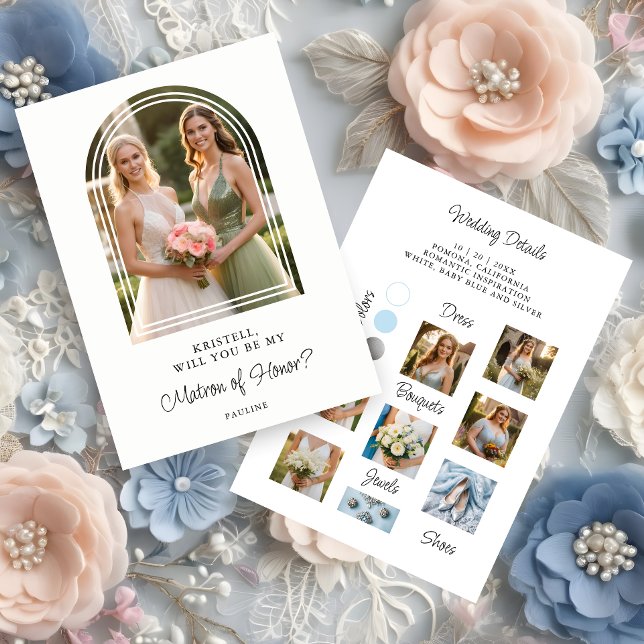Exquisite Chic Arch Photo Matron Honor Info (Exquisite Sophisticated Chic Arch Frame Photo Wedding Matron of Honor Info Proposal Card. )