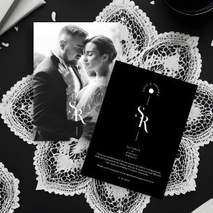 Exquisite Chic Minimalist Black Wedding Initials Thank You Card