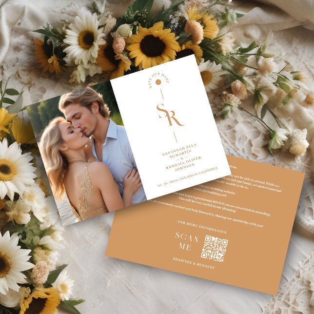 Exquisite Chic Minimalist Golden Wedding Initials  Save The Date (Exquisite Chic Minimalist Golden Effect Wedding Initials Save the Date Card. )
