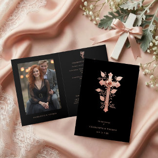 Exquisite Christian Rose Gold Cross Holy Marriage  Invitation