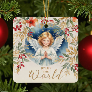 Exquisite Christmas Angel Flowers Victorian Ceramic Ornament