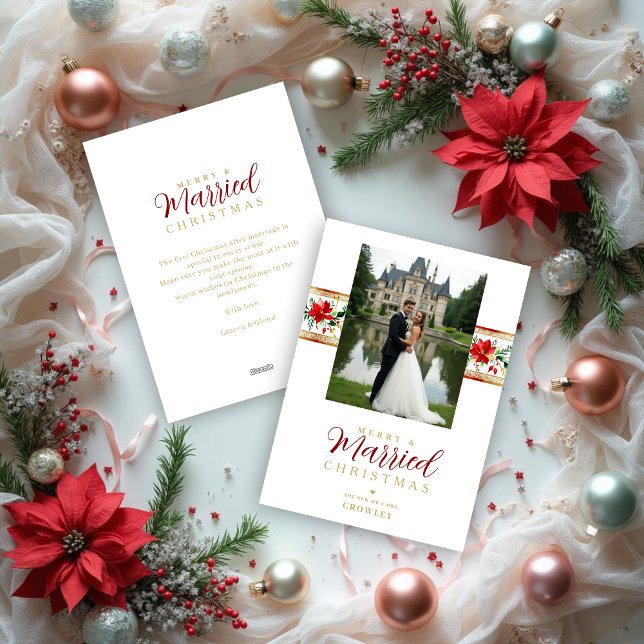Exquisite Christmas Botanical Border Photo Wedding Holiday Card (Exquisite Christmas Botanical Classy Border Photo Wedding Holiday Cards. )