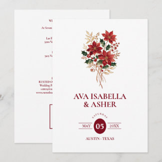 Exquisite Christmas Poinsettia Wedding QR TLW26 Invitation