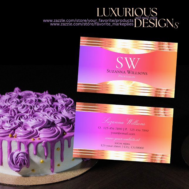 Exquisite Colourful Rose Gold Borders and Monogram Business Card (Creator Uploaded)