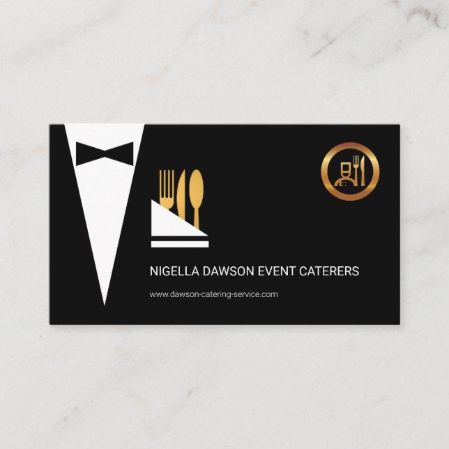 Exquisite Elegant Black Tuxedo Waiter Caterer Business Card (Front)