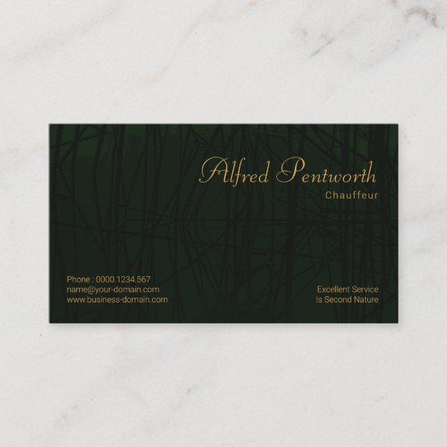 Exquisite Emerald Reed Plant Lines Chauffeur Business Card (Front)