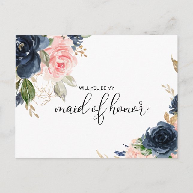 Exquisite Fall Floral Maid of Honour Invitation Postcard (Front)