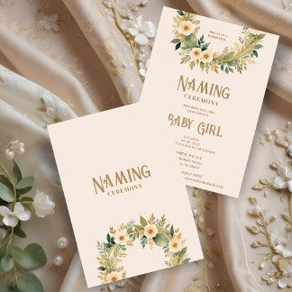Exquisite Floral Garland in Peach Naming Ceremony Invitation