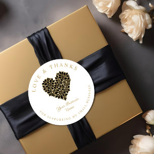 Exquisite Floral Gorgeous Black and Gold Effect Classic Round Sticker