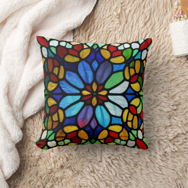 Exquisite Floral Stained Glass Elegance Cushion (Blanket)