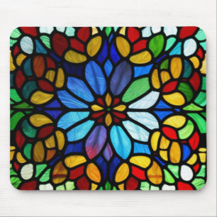 Exquisite Floral Stained Glass Elegance Mouse Mat