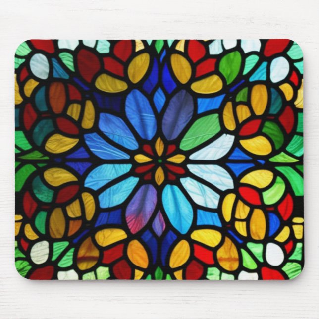 Exquisite Floral Stained Glass Elegance Mouse Mat (Front)
