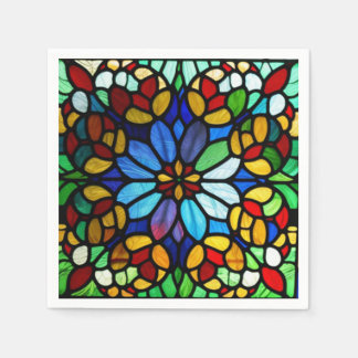 Exquisite Floral Stained Glass Elegance Napkin