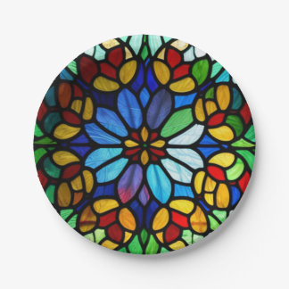 Exquisite Floral Stained Glass Elegance Paper Plate