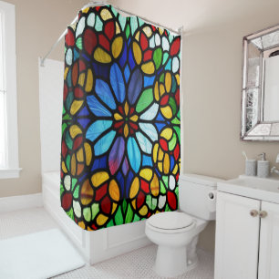 Exquisite Floral Stained Glass Elegance Shower Curtain