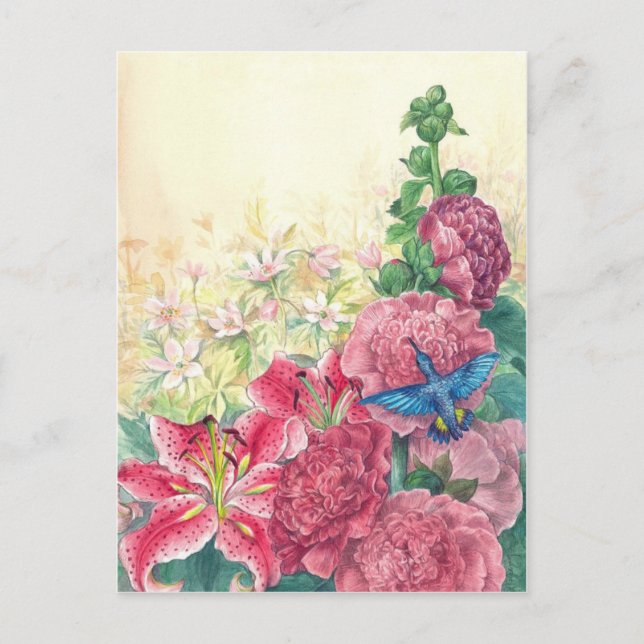 Exquisite florals & hummingbird watercolor,custom postcard (Front)