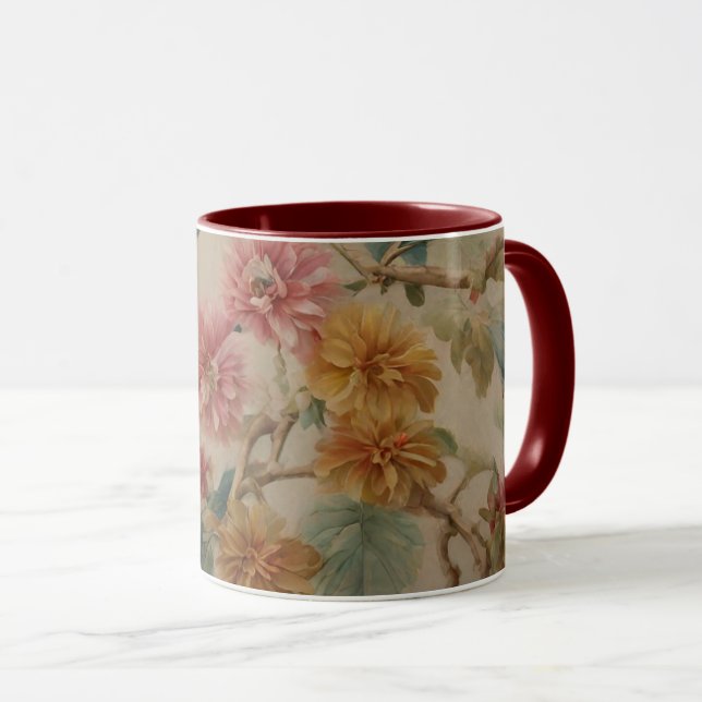 Exquisite Flowers and Fruits. Vintage French Style Mug (Front Right)