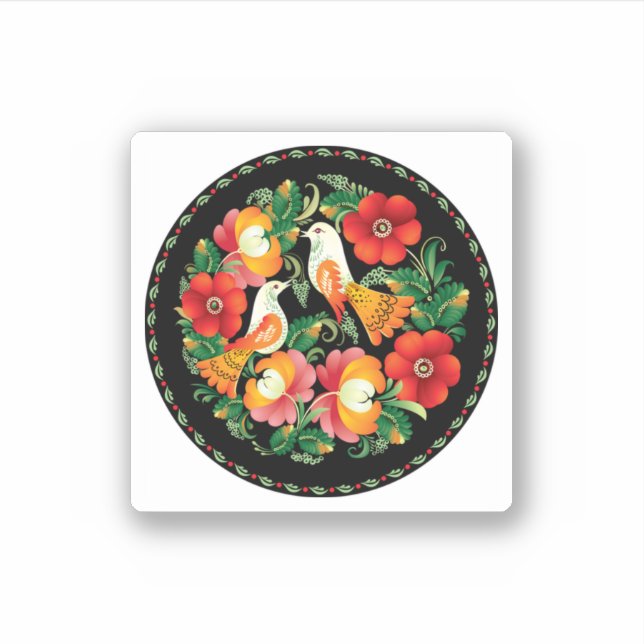 Exquisite Folk Art Birds Flowers Beautiful Decor (Front)