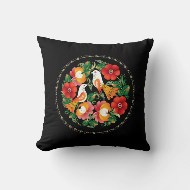 Exquisite Folk Art Birds Flowers Beautiful Decor Cushion (Front)