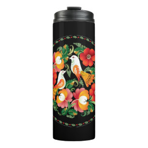 Exquisite Folk Art Birds Flowers Beautiful Decor Thermal Tumbler