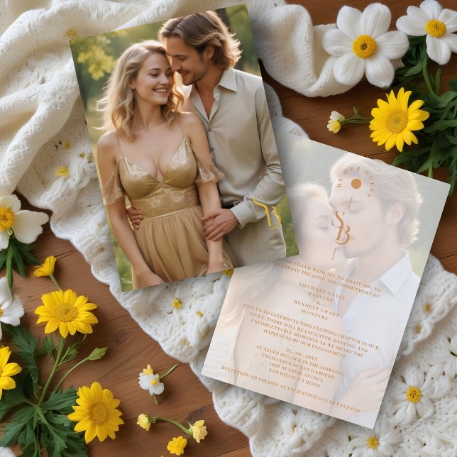 Exquisite Glam Minimalist Gold Wedding Initials  (Exquisite Chic Minimalist Gold Wedding Initials 2 Photos Metallic Foil Invitation Card.)