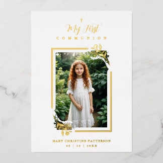 Exquisite Gold Botanical Frame First Communion